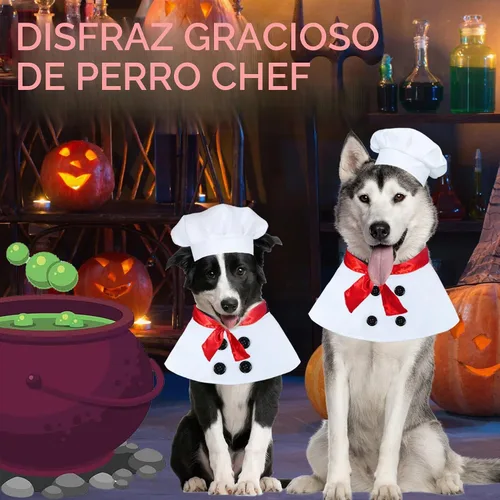Vista 2 de GOYOSWA Disfraz de Halloween para perro, disfraz de chef para perro, ropa con gorro de chef con bufanda roja, ropa divertida para vacaciones