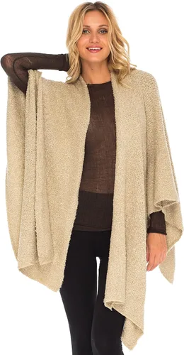 Vista 10 de SHU-SHI Poncho de punto acogedor para mujer, chal envolvente, capa frontal abierta, kimono ligero
