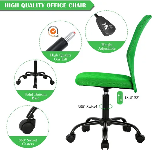 Vista 4 de Sillas ergonómicas, bonita silla de escritorio de oficina ajustable sin brazos con respaldo de malla y suave y gruesa silla verde para oficina