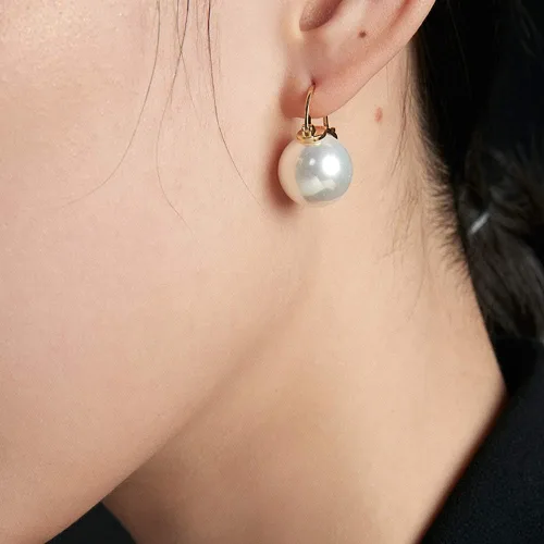 Vista 3 de OwMell Elegant 925 Sterling Silver Pearl Drop Earrings Dangle Stud Gold Plated Earrings for Women Large Size 12mm