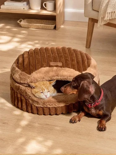 Vista 7 de FUKUMARU Cama tipo cueva para gatos, cama cerrada 2 en 1 para gatos de Marrón