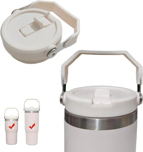 Vista 4 de Paquete de 2 tapas de vaso para Stanley IceFlow de 20 onzas, 30 onzas, a prueba de derrames, con asa y popote (beige, 30 onzas)
