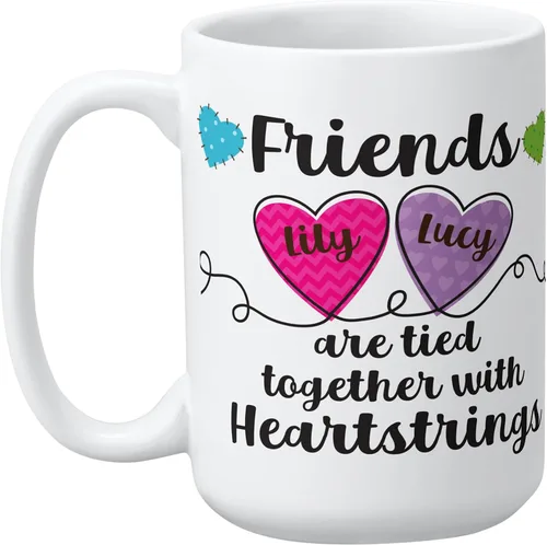 Vista 12 de Let's Make Memories Taza de Navidad personalizada, para amigos, taza de café personalizada, Heartstrings - 2-6 nombres - Mango blanco e