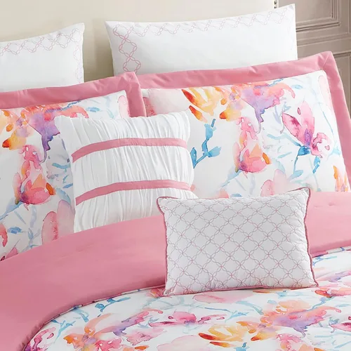 Vista 4 de Juego de edredón tamaño King de 7 piezas ultra suave con fundas de almohada, almohadas decorativas y fundas de almohada, King, Melrose