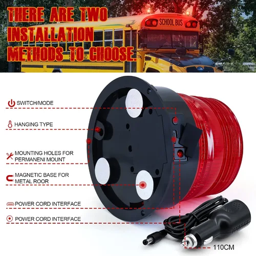 Vista 5 de AnTom Luces Estroboscópicas Inalámbricas Magnéticas, LED Rojo Batería Recargable Luz de Baliza de Advertencia de Seguridad para Techo de Vehículo