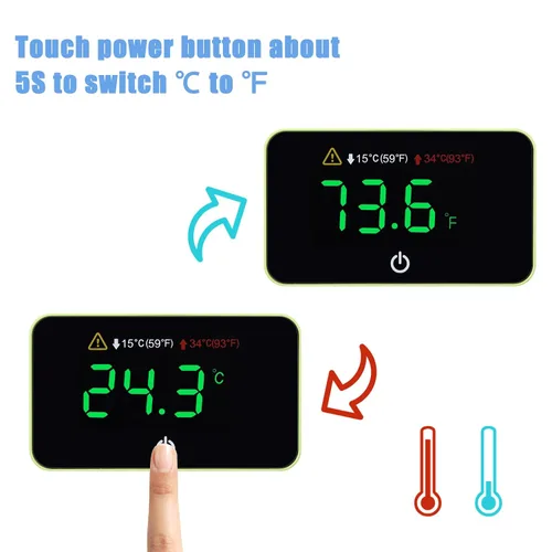 Vista 5 de Termómetro digital para acuario con pantalla táctil LED, termómetro adhesivo para tanque de peces Betta Tanks, alarma de temperatura HI/LO, sensor