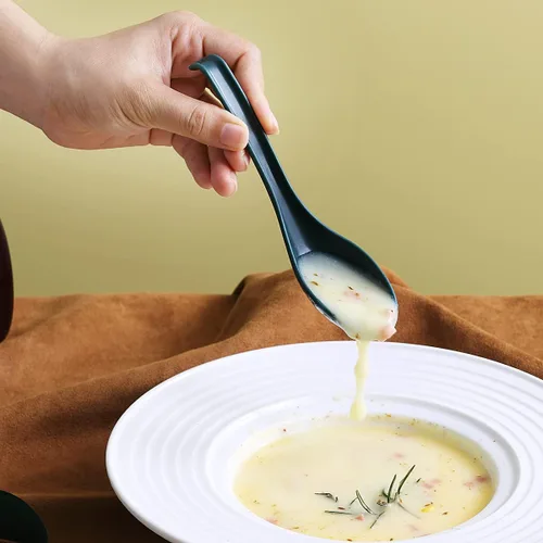 Vista 6 de Evanda Cuchara de sopa, cuchara ecológica hecha de polipropileno de grado alimenticio, libre de BPA, fácil de limpiar, apta para lavavajillas, juego