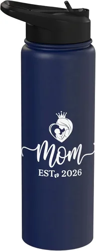 Vista 11 de Mom Est 2026 New Moms Dads Matching Mother To Be 26 Botella de agua aislada de acero inoxidable Azul claro