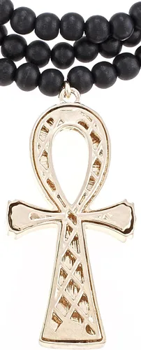 Vista 4 de Ankh con diamantes de imitación grandes cuentas de madera de color dorado en collar de 36.0 in