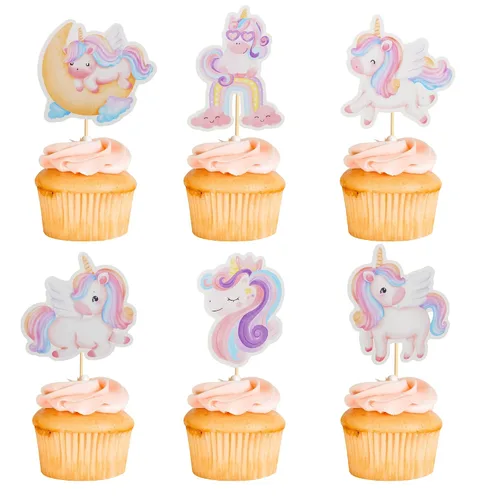 Vista 9 de 24 piezas de decoración de cupcakes de cuerno de unicornio para temática de unicornio, baby shower, cumpleaños, boda, compromiso, fiesta Cuerno