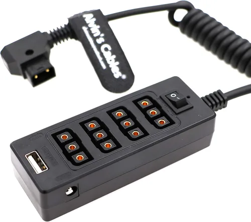 Vista 4 de Alvin's Cables Cable divisor D-tap con interruptor de alimentación macho DTap a 4 hembra D Tap 2 DC USB para batería de montaje en V para cámara