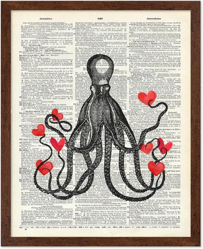 Vista 21 de Poster Master Póster de pulpo para parejas, póster de diccionario, arte Kraken, regalo romántico para él, ella, amantes, decoración náutica