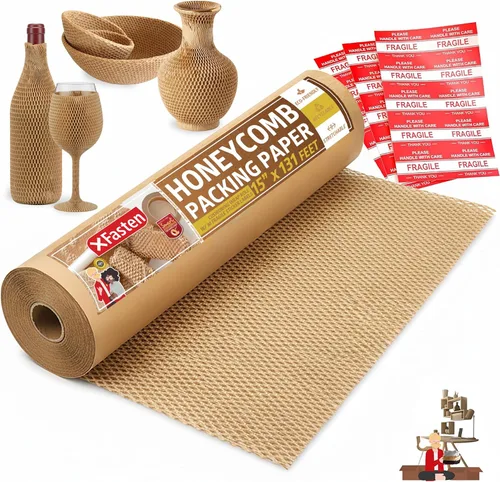 Vista 10 de Papel de embalaje de panal de abeja negro para mudanzas de 12 pulgadas x 66 pies de envoltura de burbuja de panal de abeja, papel de embalaje