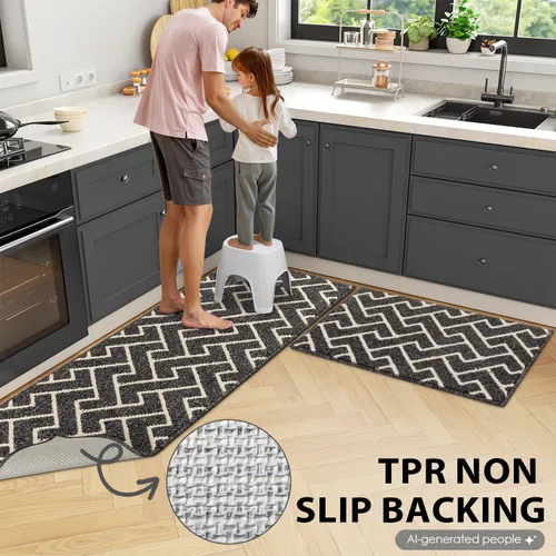 Vista 4 de Juegos de alfombras de cocina de 2 piezas - Alfombras de cocina antideslizantes coloridas para piso - Gruesas, alfombra decorativa de piso de cocina