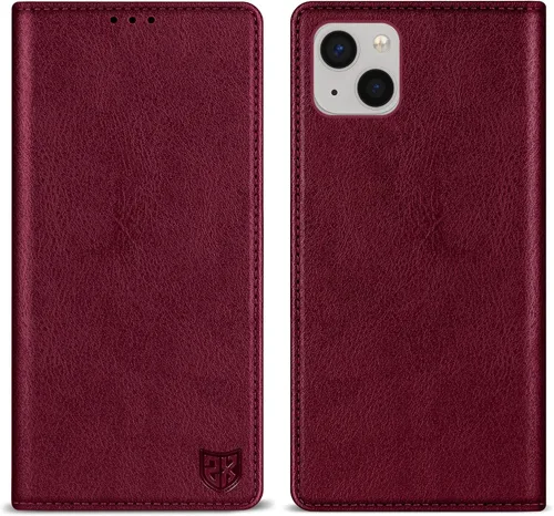 Vista 19 de ZZXX Funda tipo cartera para iPhone 13 con bloqueo RFID, soporte de ranura para tarjetas, funda protectora de cuero magnético fuerte plegable