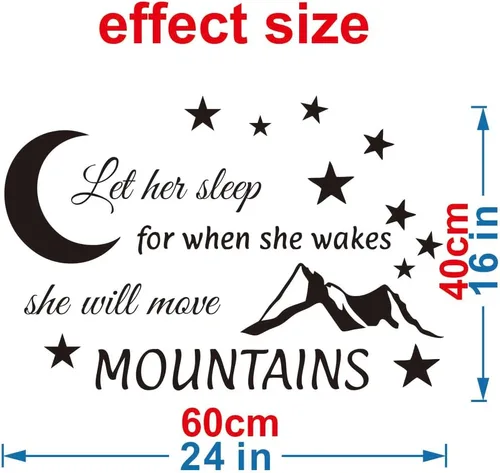 Vista 2 de Calcomanía de pared "Let Him Sleep, Move Mountains" de 24 x 16 pulgadas, cita inspiradora para la habitación de los niños, decoración de guardería