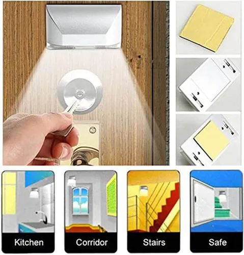 Vista 2 de Lámpara de luz de ojo de cerradura con batería PIR infrarrojo IR inalámbrico sensor automático detector de movimiento de puerta con 4 bombillas LED