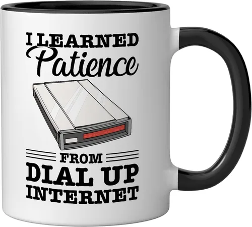 Vista 2 de Taza de cerámica vintage de los 90s Nostalgia Retro 90s Dial Up Internet Vintage, negro/blanco