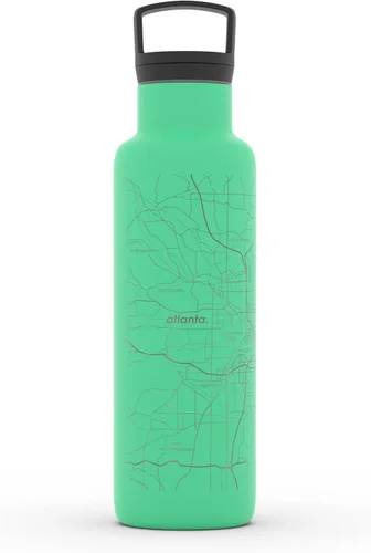 Vista 64 de Well Told Botella de agua aislada con mapa de Washington DC grabado, botella de acero inoxidable grabada (21 onzas, blanco) botella aislada de mapa