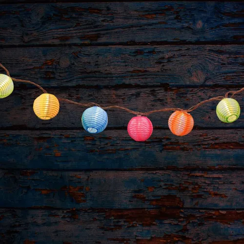 Vista 6 de Abeja Guirnalda de luces de nailon de 8.5 pies con patrón de impresión colorida con 10 linternas multicolor para luces decorativas de jardín