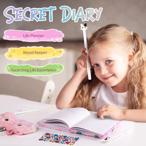 Vista 3 de DHQH Diario de Gato con Candado Regalo para Niña de 6, 7, 8, 9, 10, 11, 12 Años, Diario Secreto Cuaderno para Niños Set de Regalo de Navidad