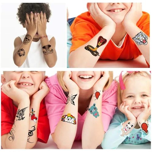 Vista 2 de Yazhiji 36 hojas de tatuajes temporales para niños, niñas, adultos, grandes recuerdos de fiesta y decoraciones