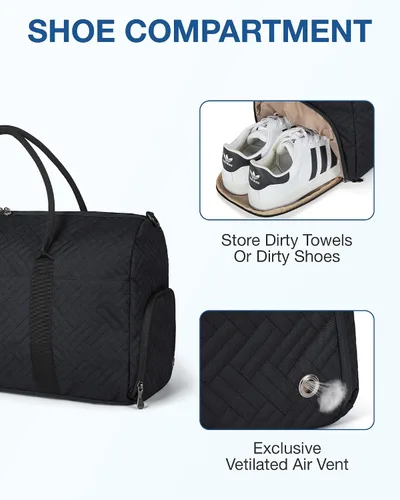 Vista 5 de BAGSMART - Bolsa de viaje grande de 40 litros, bolsa de mano para hombres y mujeres, con compartimento para zapatos, color negro, Negro- 1