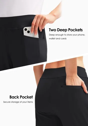 Vista 4 de SANTINY Women's Golf Pants with 3 Pockets Stretch High Waisted Pull on Pants for Women Travel Work Casual