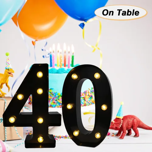 Vista 4 de Números de marquesina LED, números iluminados 2025 para fiestas, letras pequeñas iluminadas, número iluminado a pilas para cumpleaños o decoración