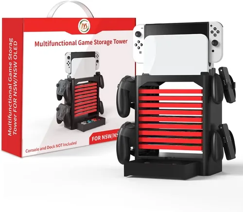 Vista 6 de J&TOP Soporte multifuncional para torre de almacenamiento de disco de juego compatible con Nintendo Switchconsola OLED y controladores Switch Pro