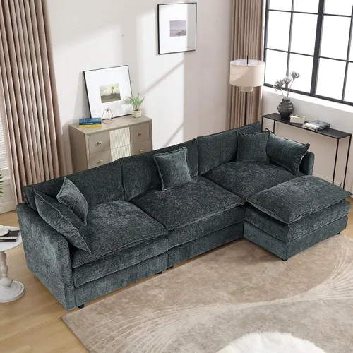 Vista 21 de Setawix Sofá Profundo de 3 Plazas con Otomana, Sofás de Nube en Forma de L de 112.2" para Sala de Estar, Sofá de Nube de Chenilla con Asiento Café