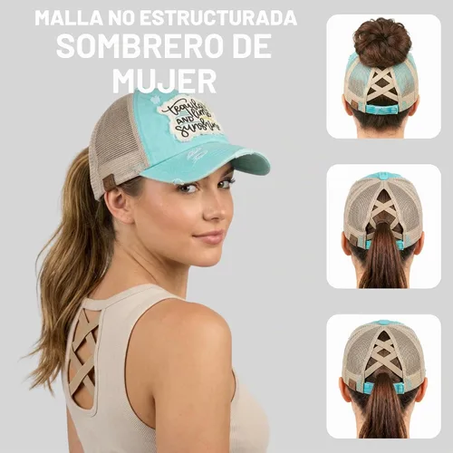 Vista 2 de Funky Junque Gorra de béisbol con cola de caballo cruzada, gorra de malla