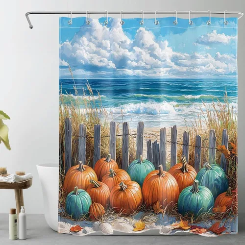 Vista 10 de LB Cortina de ducha espeluznante de Halloween, lindo fantasma en flores, árbol negro, luna llena, cortinas de ducha para baño, tela de poliéster