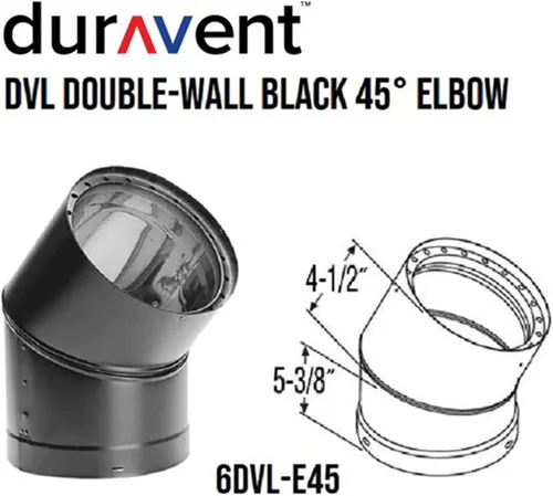 Vista 8 de DuraVent 6DVL-E45 DVL Pared doble de acero galvanizado/acero inoxidable para estufa de leña, conector de codo de 45 grados, diámetro de 6 pulgadas