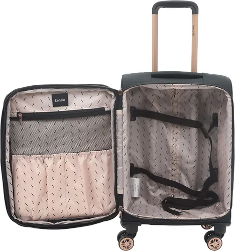 Vista 4 de kensie Hudson Softside - Juego de equipaje giratorio de 3 piezas negro con oro rosa Hudson Softside - Juego de equipaje giratorio de 3 piezas