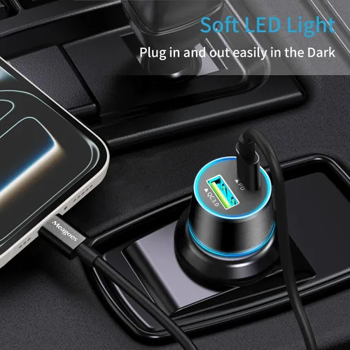 Vista 6 de Cargador de coche USB C de 67.5 W, carga súper rápida, bloque de puerto USBC y QC3.0 de 45 W para iPhone 17 Pro Max/Air/16/15/iPad, teléfono celular