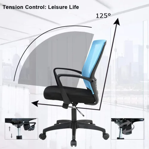 Vista 4 de Silla de escritorio de malla para computadora con brazos de apoyo lumbar, elegante silla ejecutiva moderna y giratoria con soporte lumbar