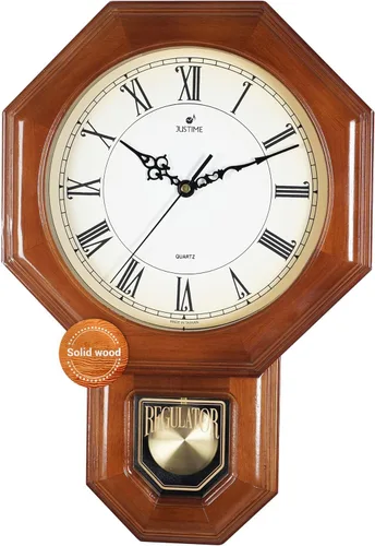Vista 11 de JUSTIME Reloj de péndulo de madera maciza con carillones de estilo tradicional de escuela, con melodía de Westminster cada hora, fabricado en Taiwán