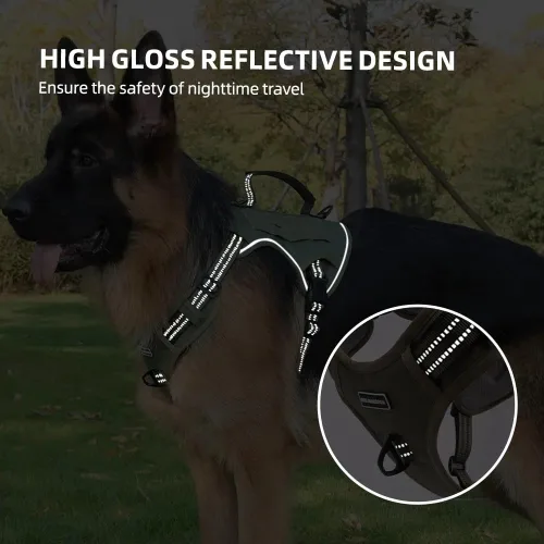 Vista 3 de Arnés táctico para perros grandes con correa, arnés ajustable sin tirones, chaleco de trabajo K9 reflectante para mascotas para caminar, Verde