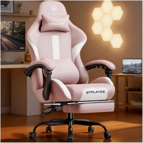 Vista 15 de GTPLAYER Silla de juegos con cojín de resorte de bolsillo, silla de oficina de cuero con respaldo alto ergonómico y soporte lumbar para aliviar