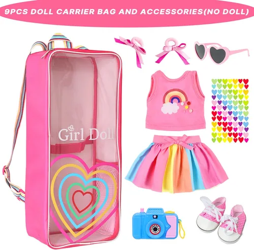 Vista 2 de ZITA ELEMENT - Mochila de viaje para muñeca de 18 pulgadas, estilo arco iris