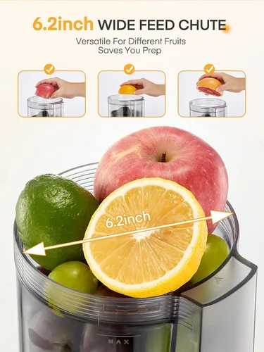 Vista 3 de FOHERE Exprimidor eléctrico de cítricos, máquina exprimidora de naranja manos libres con 2 conos intercambiables, exprimidor automático de jugo