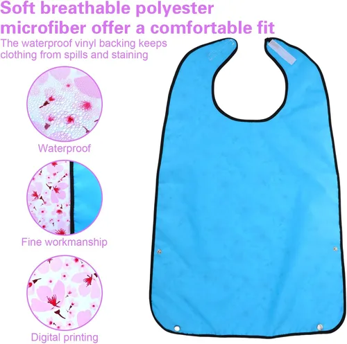 Vista 4 de Baberos para adultos mayores, baberos lavables para adultos, babero de flores reutilizable para adultos que comen adultos mayores, protector de ropa