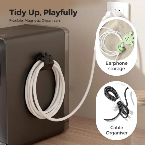 Vista 6 de Bridas magnéticas para cables, organizador de cables de datos actualizado 2026, organizador de cables elásticos multiusos reutilizable de silicona 5