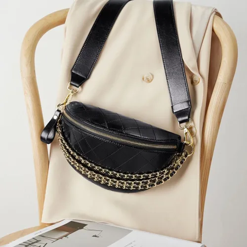 Vista 9 de Riñoneras para mujer, bolsa cruzada con correa ajustable para mujer, bolsa de cintura de cuero de moda, Negro -, Casual