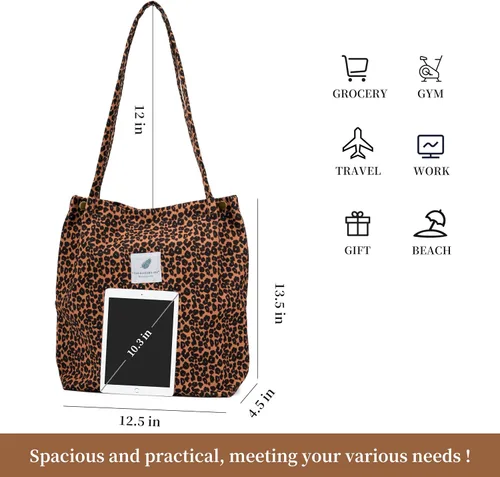 Vista 5 de Linda bolsa de pana para mujer, bolsas de hombro de lona para viajes y compras