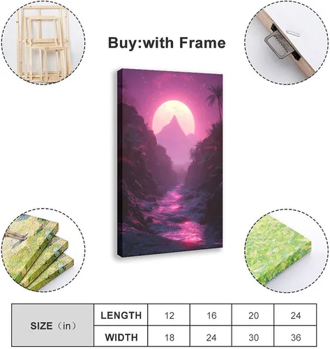 Vista 2 de ZMLIS Synthwave Dreamscape Wall Art – Retro Futuristic Poster – Neon Grid Aesthetic Room Decor Canvas Poster Wall Art Bedroom Decor Office Room