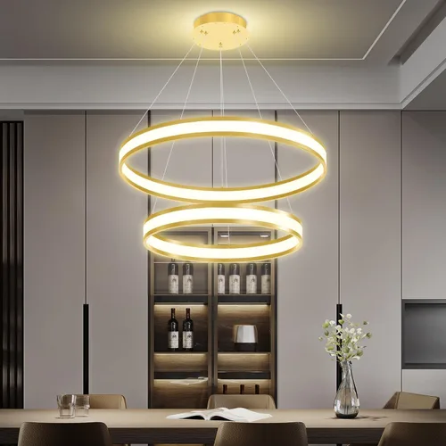 Vista 5 de Moderno candelabro de anillo acrílico regulable con LED, lámpara de anillo ajustable para comedor, sala de estar, dormitorio, cocina
