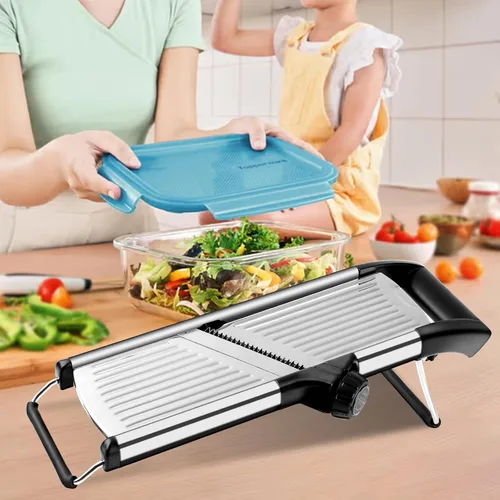 Vista 5 de Cortadora de mandolina comercial, cortador de verduras de acero inoxidable, cortador de mandolina antideslizante para cocina, keto, patata, pepino