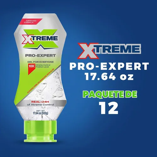Vista 3 de Gel de peinado Xtreme Pro-Expert Clear, sin alcohol, control extremo de 24 horas con aloe vera, 17.64 oz (botella de presión, paquete de 12)